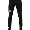 Dolce & Gabbana Black Cotton Tattered Skinny Denim Logo Jeans