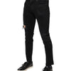 Dolce & Gabbana Black Cotton Tattered Skinny Denim Logo Jeans