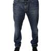 Dolce & Gabbana Dark Blue Cotton Logo Skinny Denim Jeans