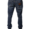 Dolce & Gabbana Dark Blue Cotton Logo Skinny Denim Jeans