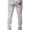 Dolce & Gabbana White Color Splash Print Skinny Denim Jeans