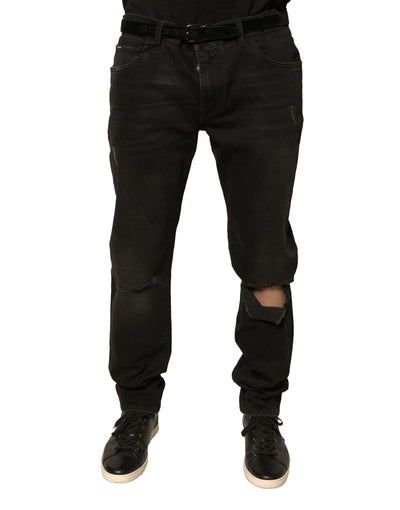 Dolce &amp; Gabbana – Schwarze Skinny-Jeans aus Baumwolle mit Logo und Rissen