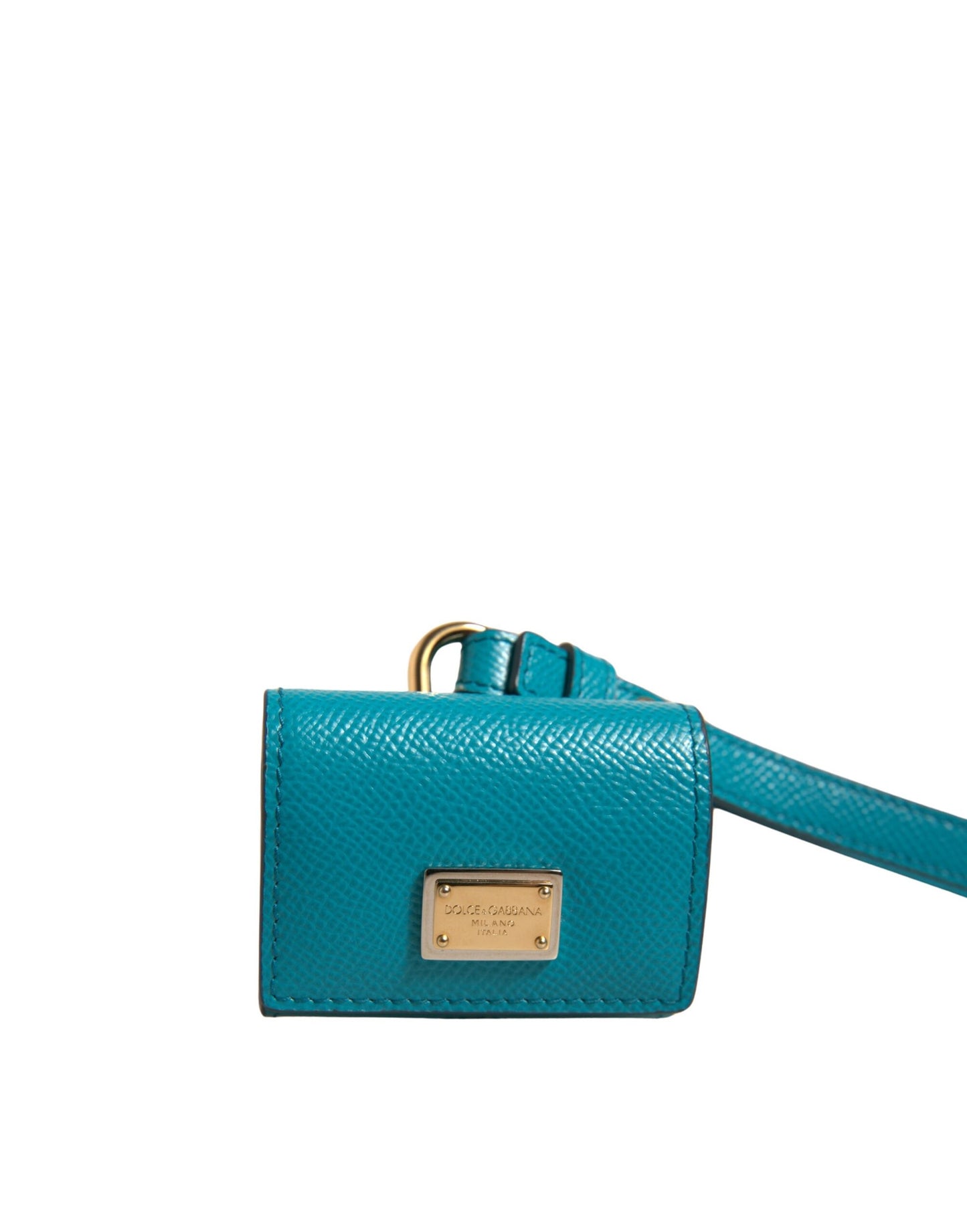 Dolce &amp; Gabbana – Airpods-Hülle aus Leder mit grünem Logo-Schild und goldenem Metallband