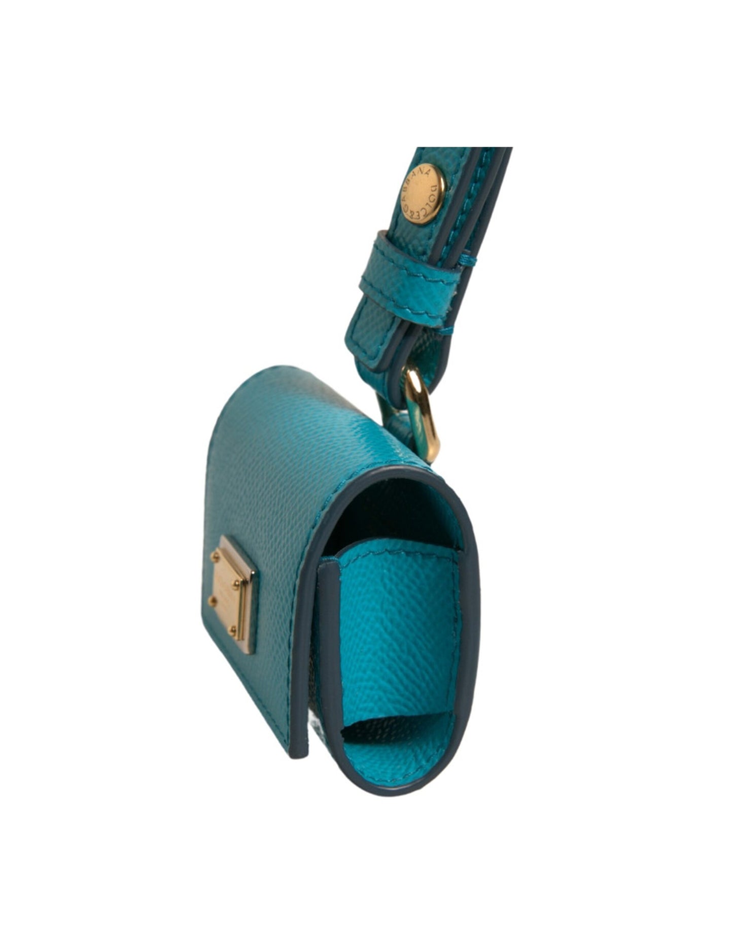 Dolce &amp; Gabbana – Airpods-Hülle aus Leder mit grünem Logo-Schild und goldenem Metallband