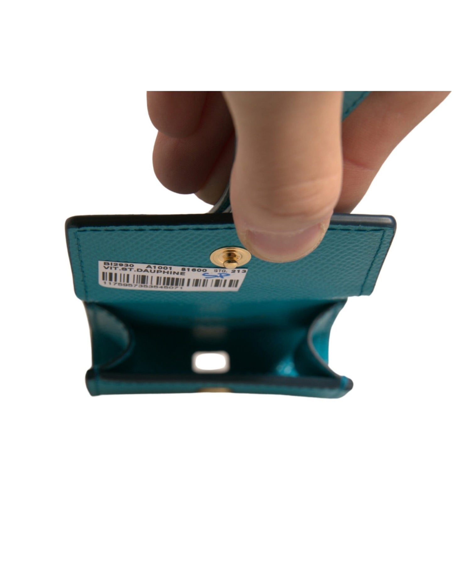 Dolce &amp; Gabbana – Airpods-Hülle aus Leder mit grünem Logo-Schild und goldenem Metallband