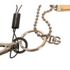 Dolce & Gabbana Silver Brass Chain Beaded Logo Plaque Keychain Keyring