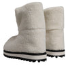 Dolce & Gabbana White Plush Logo Padded Mid Calf Boots Shoes