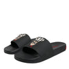 Dolce & Gabbana Black Leather Slides Sandals Beachwear Shoes