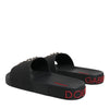 Dolce & Gabbana Black Leather Slides Sandals Beachwear Shoes