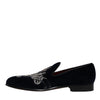 Dolce & Gabbana Black Velvet Floral Gun Loafers Dress Shoes