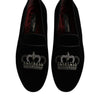 Dolce & Gabbana Black Velvet Crystal Crown Loafers Formal Dress Shoes