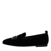 Dolce & Gabbana Black Velvet Crystal Crown Loafers Formal Dress Shoes