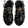 Dolce & Gabbana Black Leather Studded Slides Sandals Shoes
