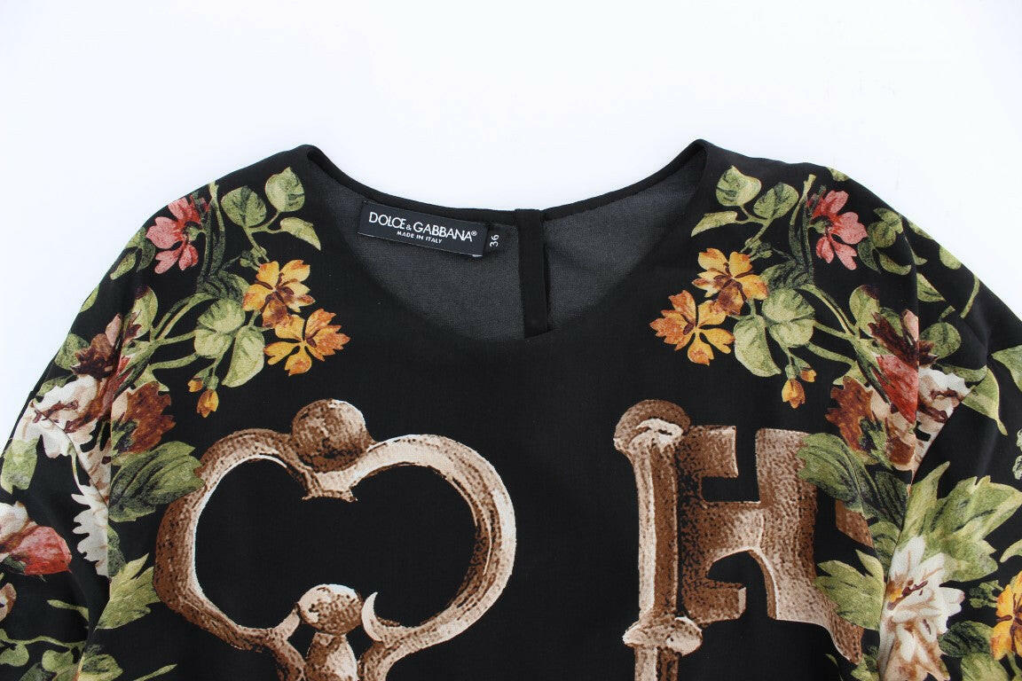 Dolce &amp; Gabbana Schwarze Seidenbluse mit Blumendruck