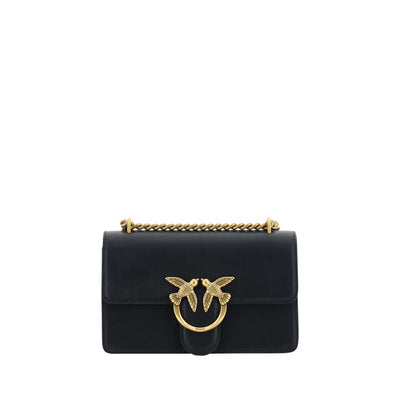PINKO Black Calf Leather Bos Taurus Shoulder Bag