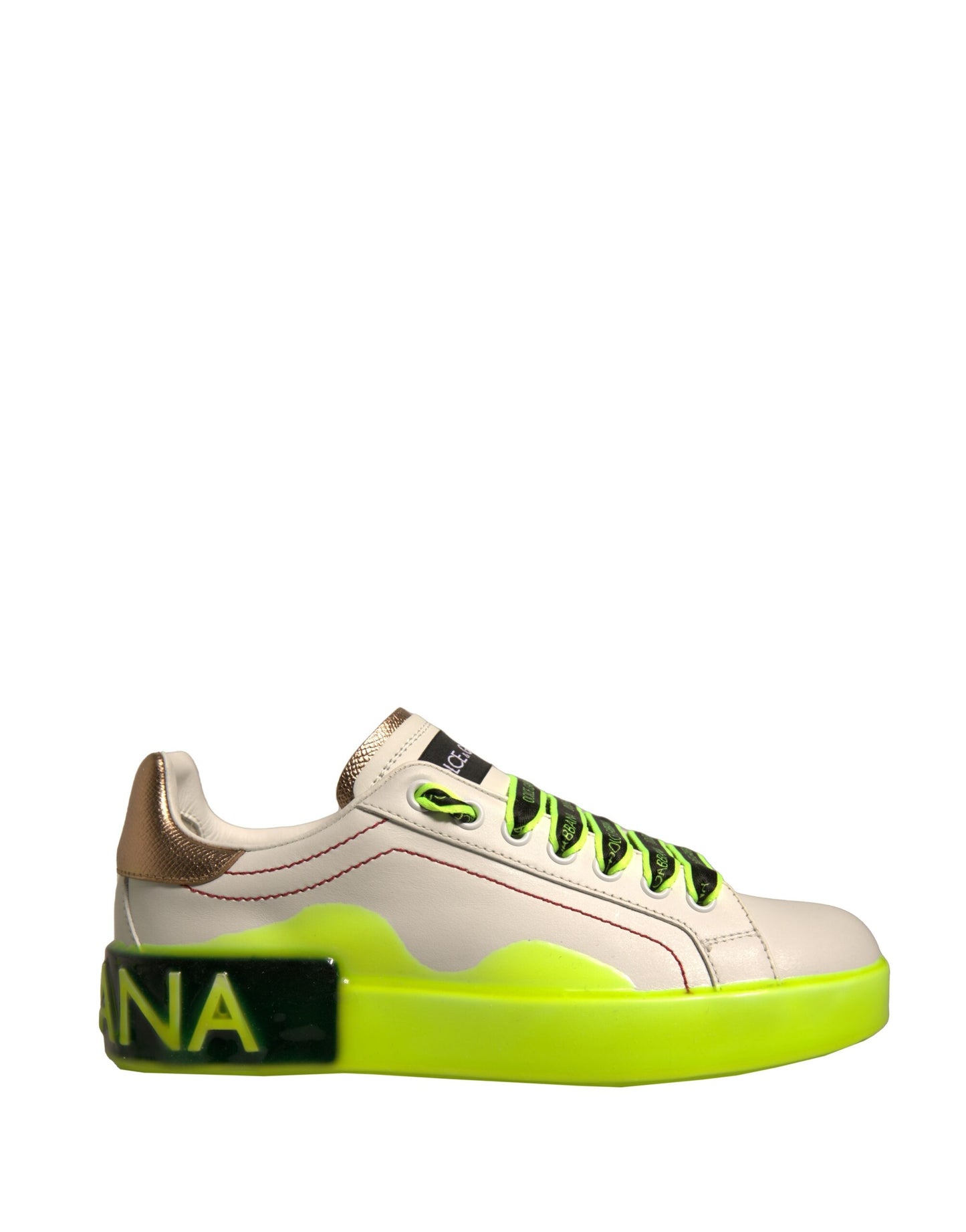 Baskets en cuir Portofino blanches et jaunes Dolce &amp; Gabbana