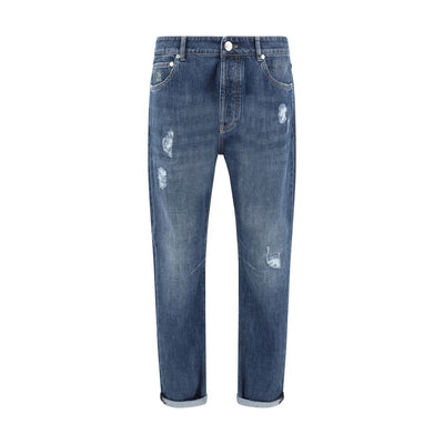 Brunello Cucinelli Blue Cotton Straight-Leg Jeans