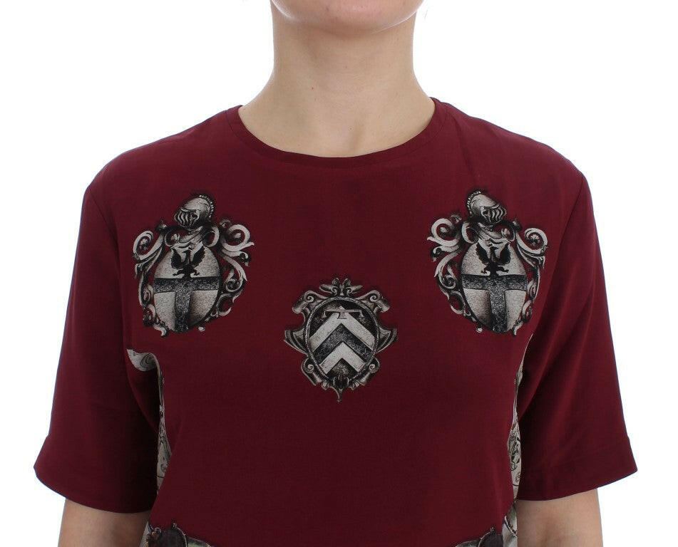 Dolce & Gabbana Red Knight Print Silk Blouse T-shirt