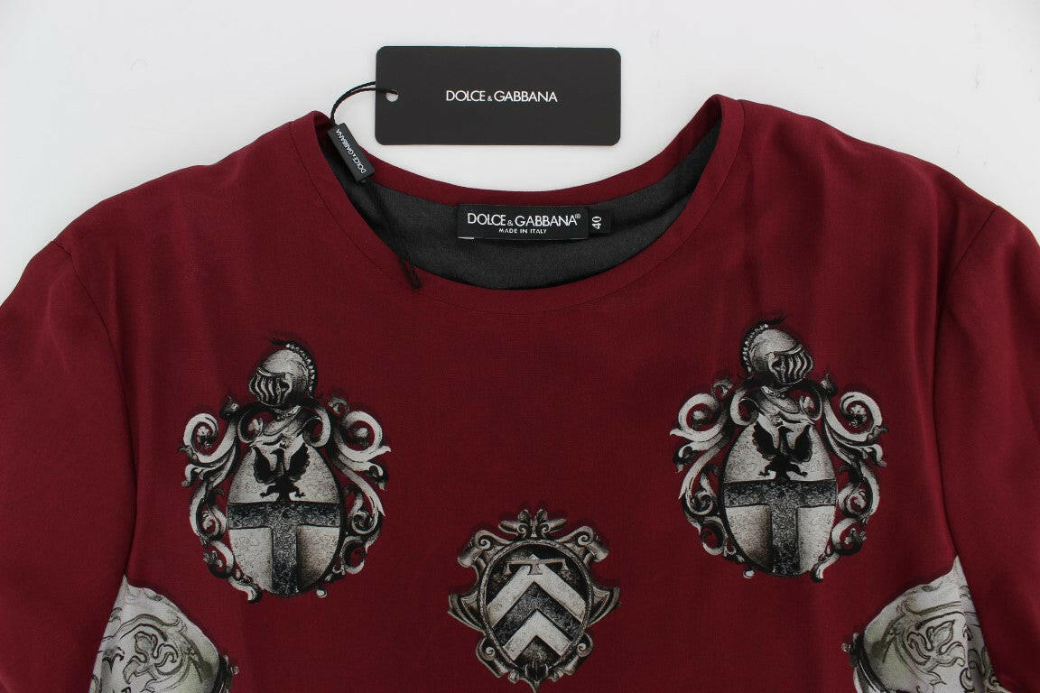 Dolce & Gabbana Red Knight Print Silk Blouse T-shirt