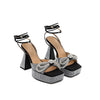MACH & MACH Black Leather Stiletto Heel Sandals