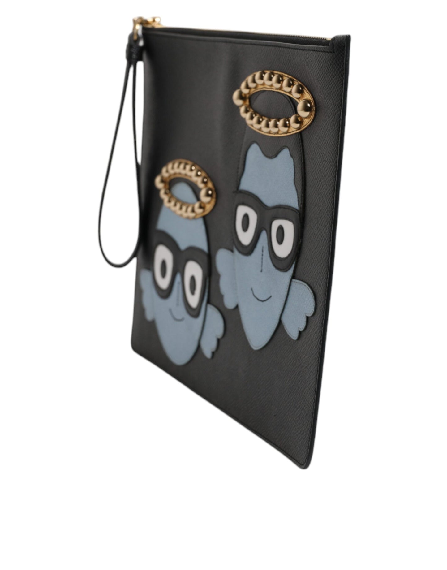 Sac pochette zippé en cuir noir Dolce &amp; Gabbana #DGFAMILY pour homme