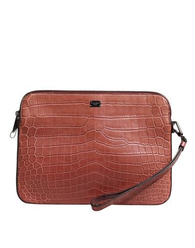 Sac porte-documents pour homme Dolce &amp; Gabbana en cuir croco bordeaux avec plaque logo