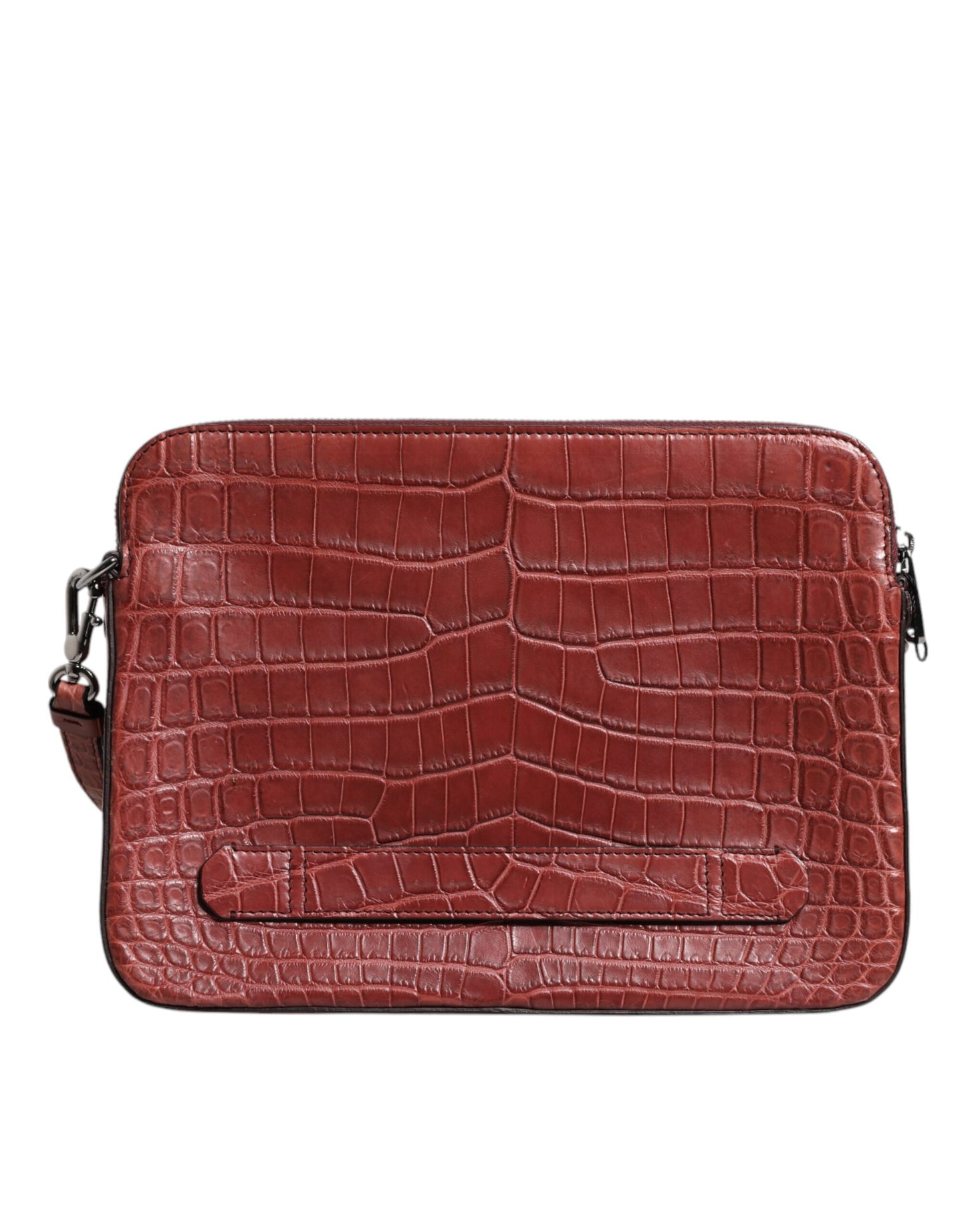 Sac porte-documents pour homme Dolce &amp; Gabbana en cuir croco bordeaux avec plaque logo