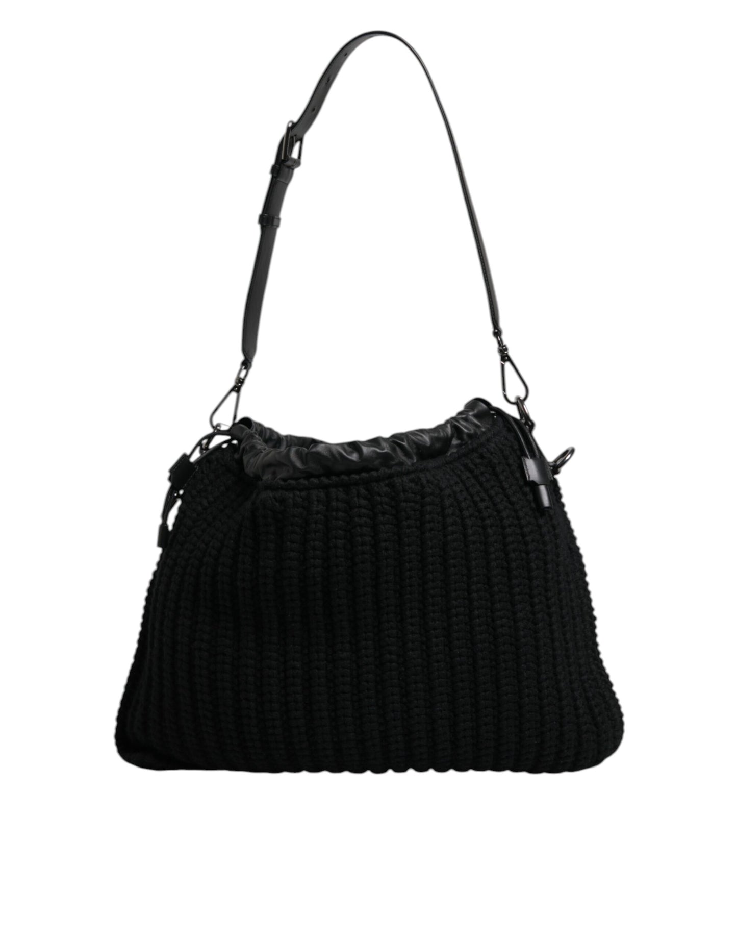 Sac à bandoulière en cuir tricoté cachemire noir Dolce &amp; Gabbana