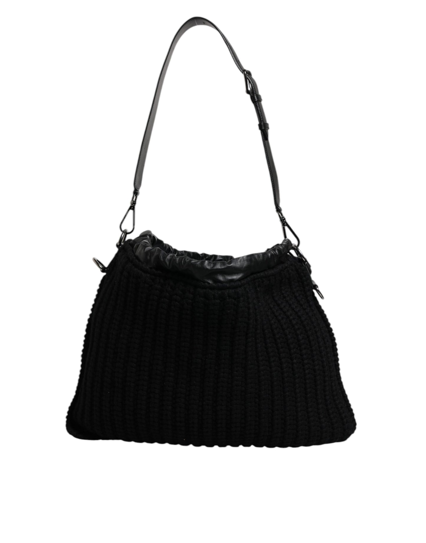 Sac à bandoulière en cuir tricoté cachemire noir Dolce &amp; Gabbana