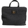 Dolce & Gabbana Black Large Knitted Crochet Shoulder Shopper DG Logo Bag