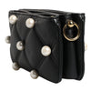 Dolce & Gabbana Black Leather Pearl Embellished Logo Shoulder Bag