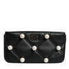 Dolce & Gabbana Black Leather Pearl Embellished Logo Shoulder Bag