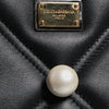 Dolce & Gabbana Black Leather Pearl Embellished Logo Shoulder Bag
