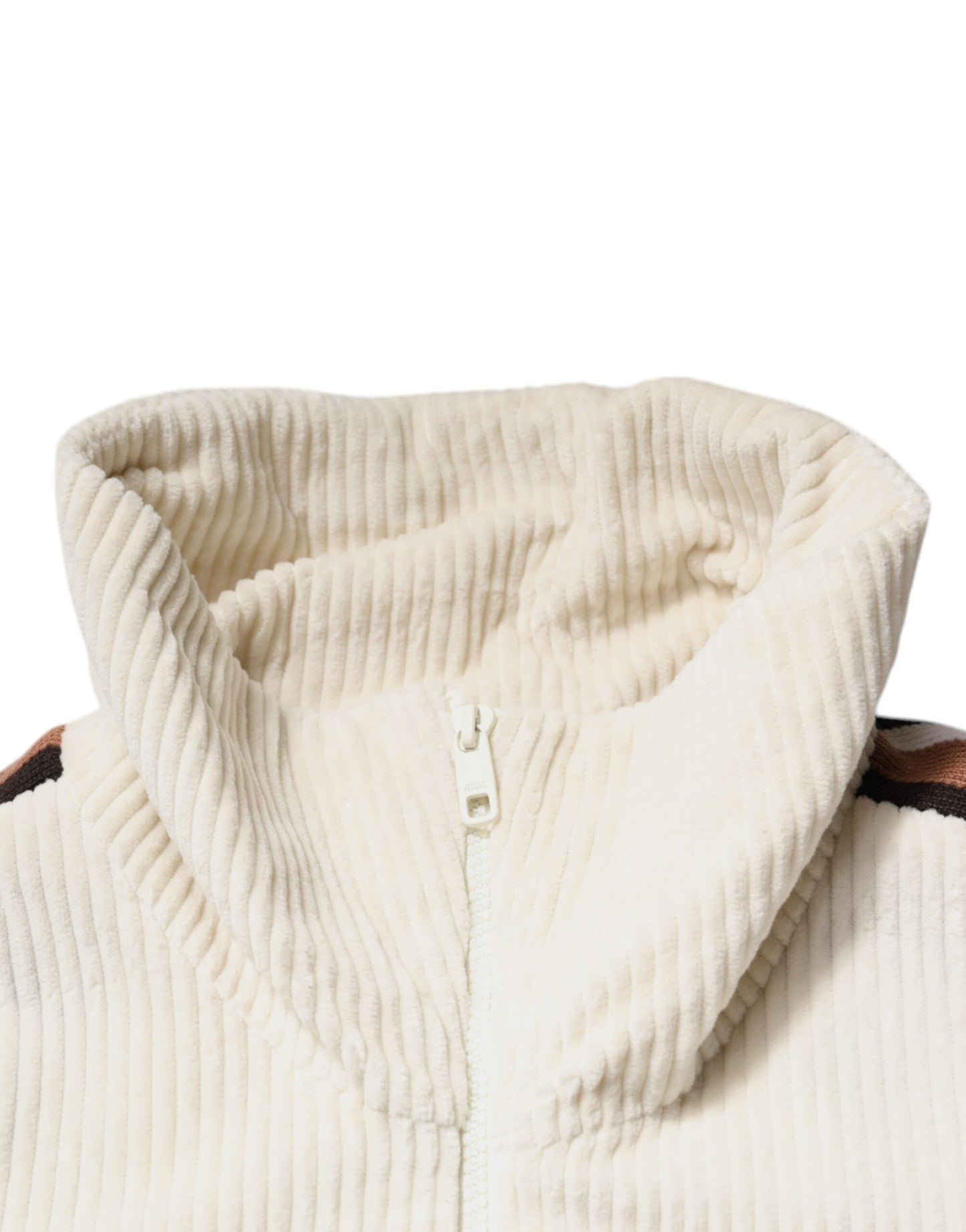 Veste zippée en velours côtelé de coton beige avec logo appliqué Dolce &amp; Gabbana