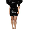 Dolce & Gabbana Black Patent Leather Puff Sleeves Mini Dress