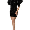 Dolce & Gabbana Black Patent Leather Puff Sleeves Mini Dress