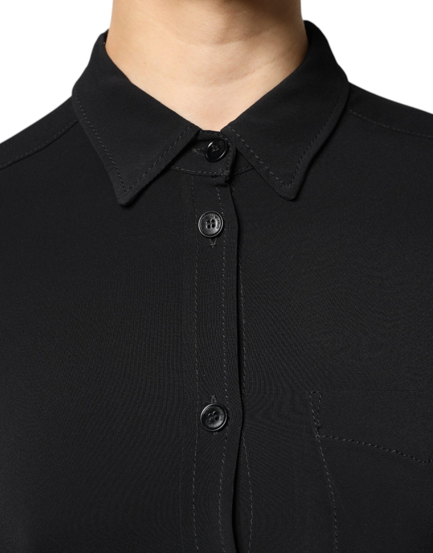 Emporio Armani – Schwarzes A-Linien-Minikleid aus Viskose mit langen Ärmeln