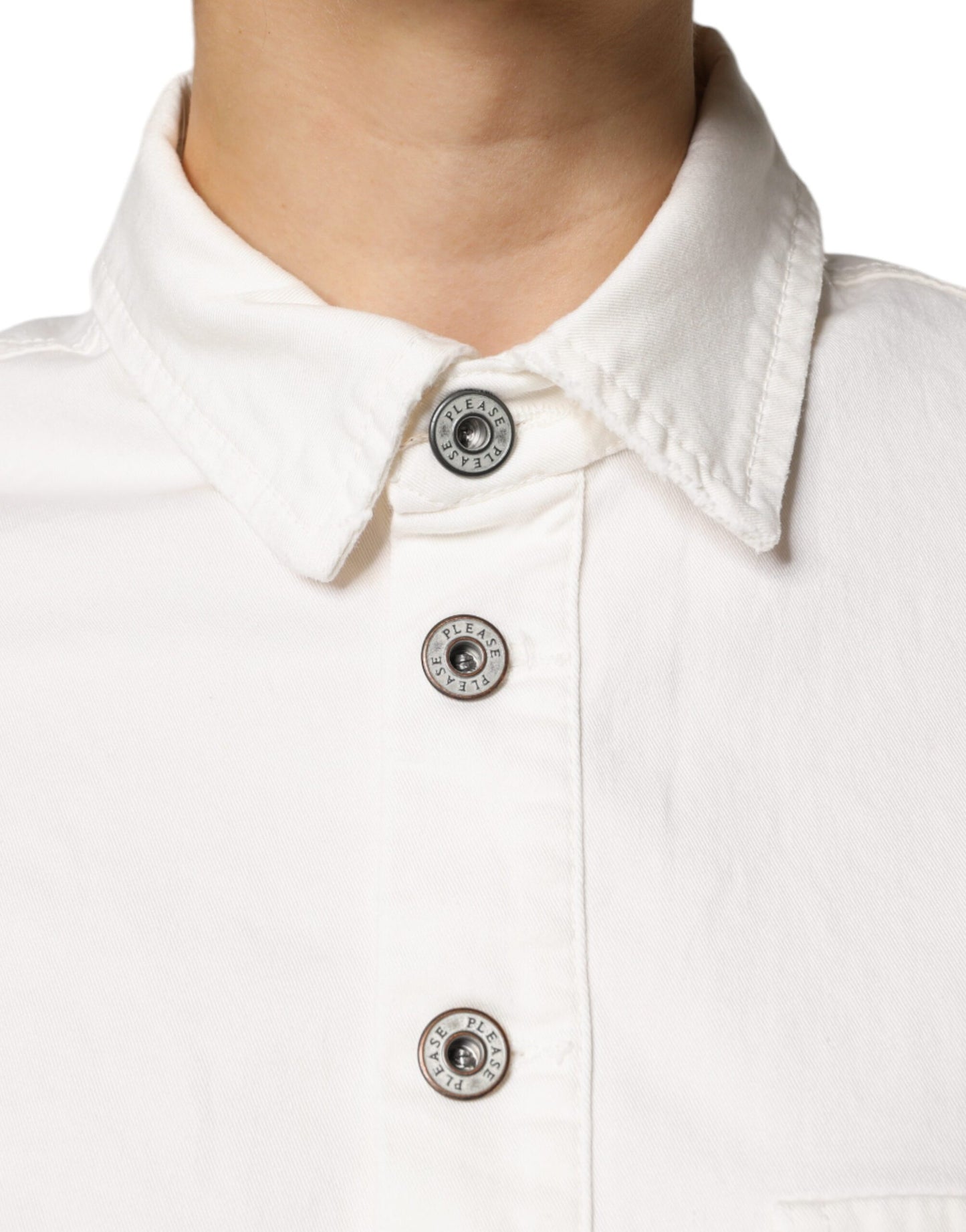 Please – Kurzärmliges Stramplerkleid aus Baumwolle mit Knopfleiste in Weiß