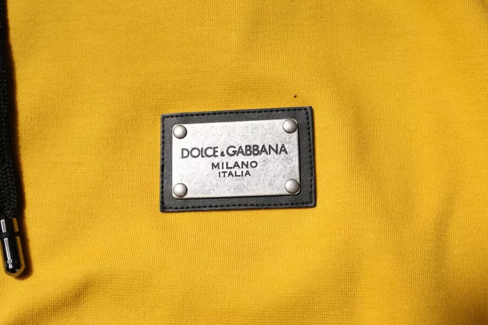 Dolce &amp; Gabbana – Gelber Kapuzenpullover mit durchgehendem Reißverschluss und Logo-Schild