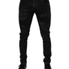 Dolce & Gabbana Black Tattered Cotton Skinny Men Denim Jeans