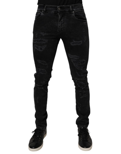 Dolce &amp; Gabbana Schwarze Skinny Jeans aus zerfetzter Baumwolle für Herren