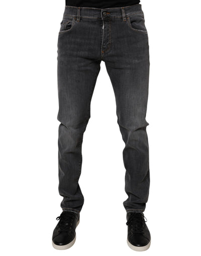Dolce &amp; Gabbana Dunkelgraue Slim Fit-Jeans aus gewaschener Baumwolle