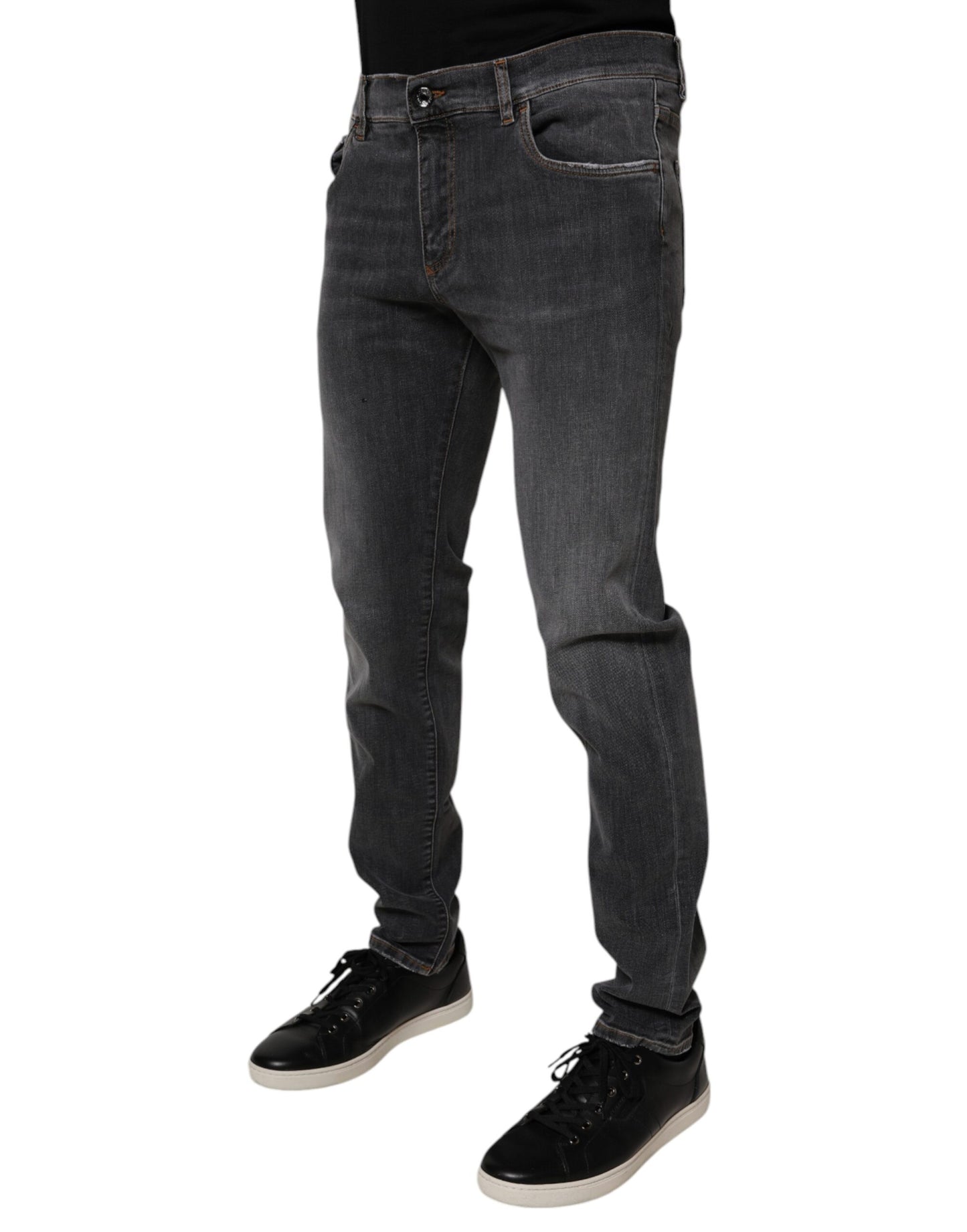 Dolce &amp; Gabbana Dunkelgraue Slim Fit-Jeans aus gewaschener Baumwolle