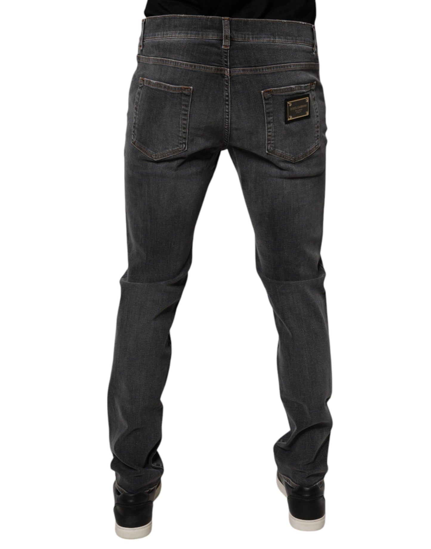 Dolce &amp; Gabbana Dunkelgraue Slim Fit-Jeans aus gewaschener Baumwolle