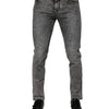 Dolce & Gabbana Dark Gray Washed Cotton Slim Fit Denim Jeans