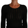 Dolce & Gabbana Black Knitted Wool Sheath Long Sleeves Dress