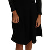 Dolce & Gabbana Black Knitted Wool Sheath Long Sleeves Dress