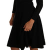 Dolce & Gabbana Black Knitted Wool Sheath Long Sleeves Dress