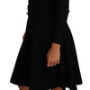 Dolce & Gabbana Black Knitted Wool Sheath Long Sleeves Dress