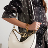 Valentino Garavani Ivory Leather Small Hobo Vlogo Shoulder Bag